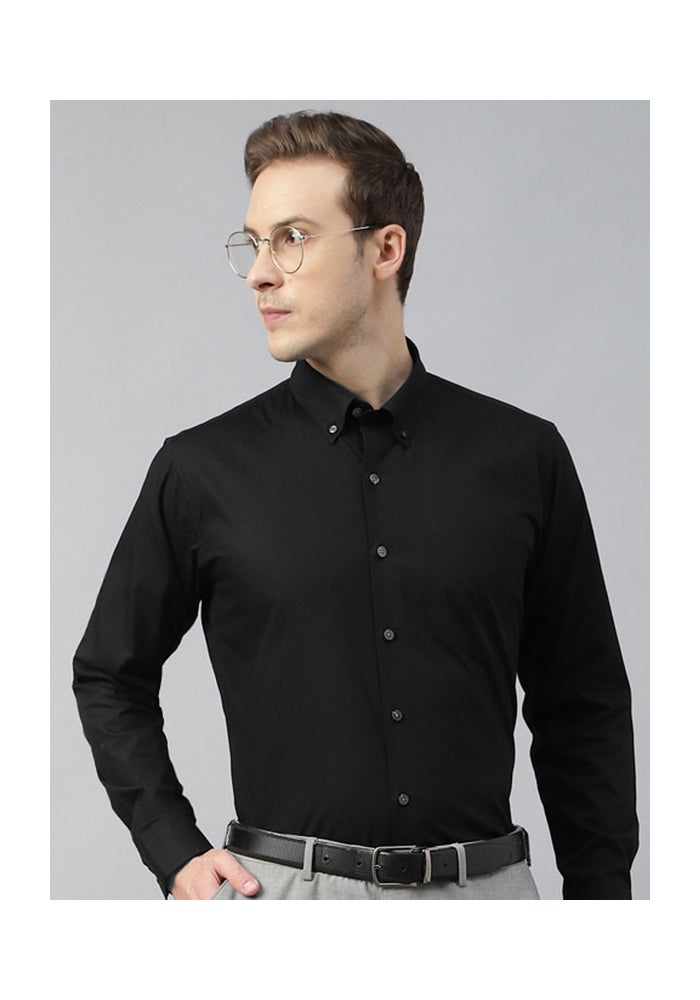 Hancock Men Button-Down Collar Solid Cotton Slim Fit Formal Shirt
